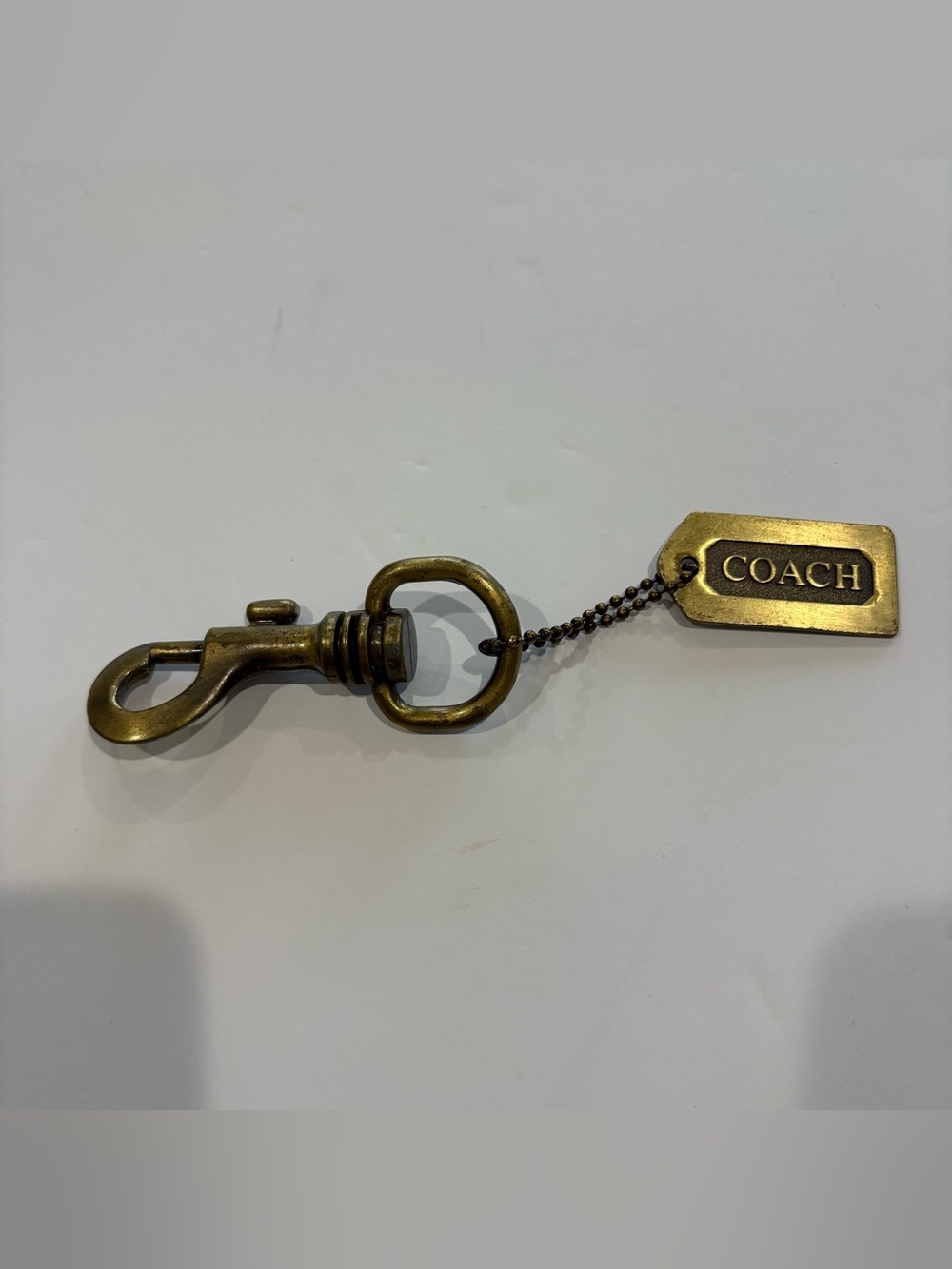 Coach Brass Hang Tag Keychain Bag Charm Swivel Lobster Clasp Metal 5.5” Gold